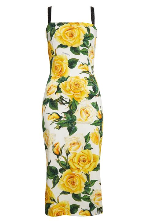 Dolce&Gabbana Rose Print Charmeuse Midi Dress 